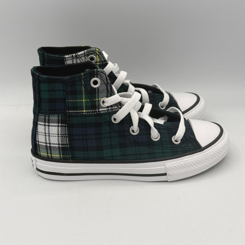 Converse CTAS HI Sneakers Kids Size 12 Navy Plaid Dragon Scale A09287F